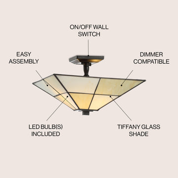 Juliana 15.7" Tiffany Style Glass/Metal LED Semi - JONATHAN Y